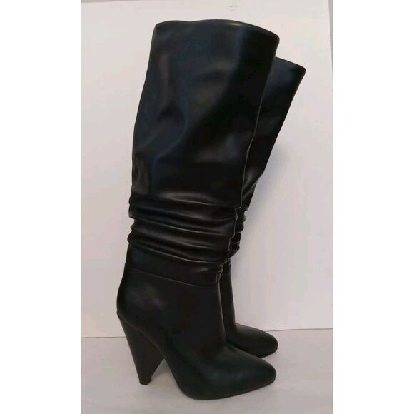 Shoes - Italina Women Black‎ Ruched Partial Zip  Cone Heel Lined Boots Size 6.5